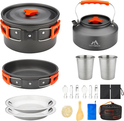 Kit utensilios cocina acampar 17 pzas olla 0.45gal sartén 7"