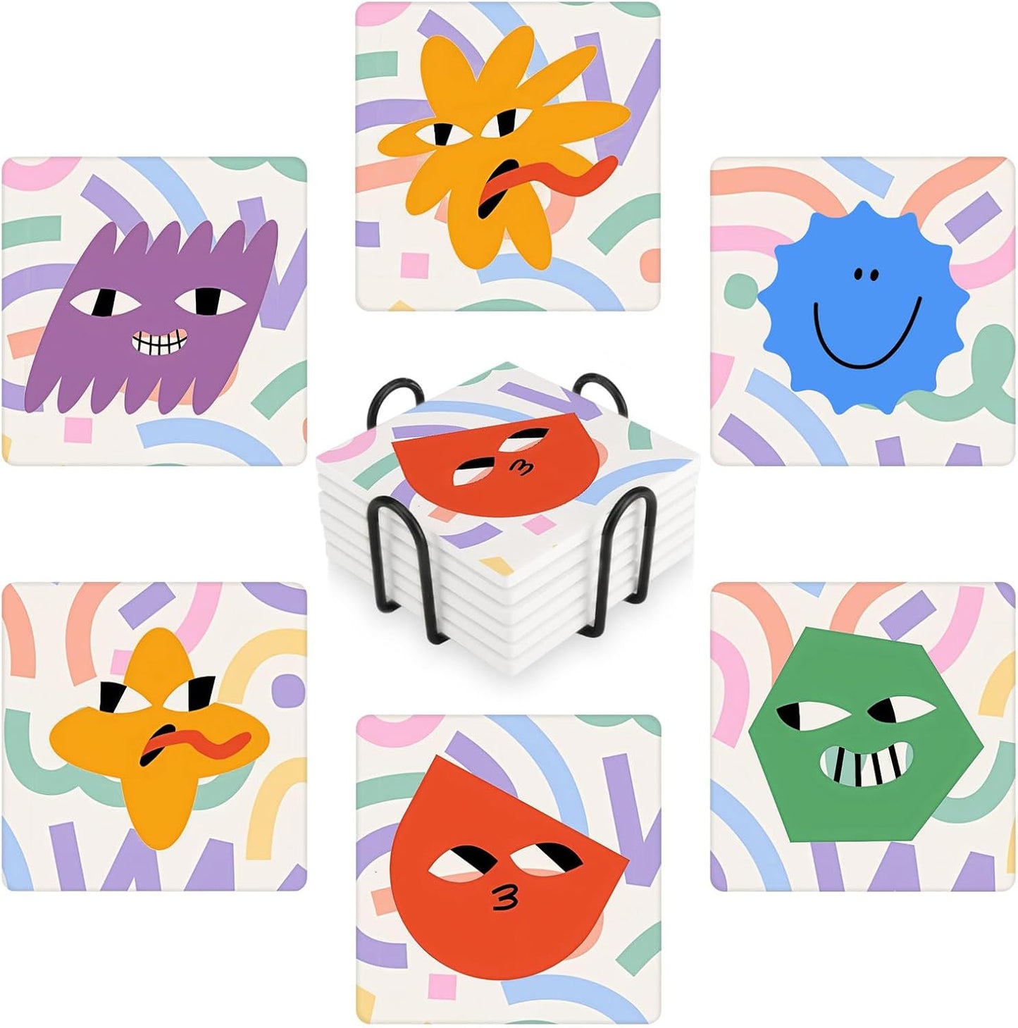 6 Pzas Posavasos Dibujos Animados Cerámica Soporte Metal