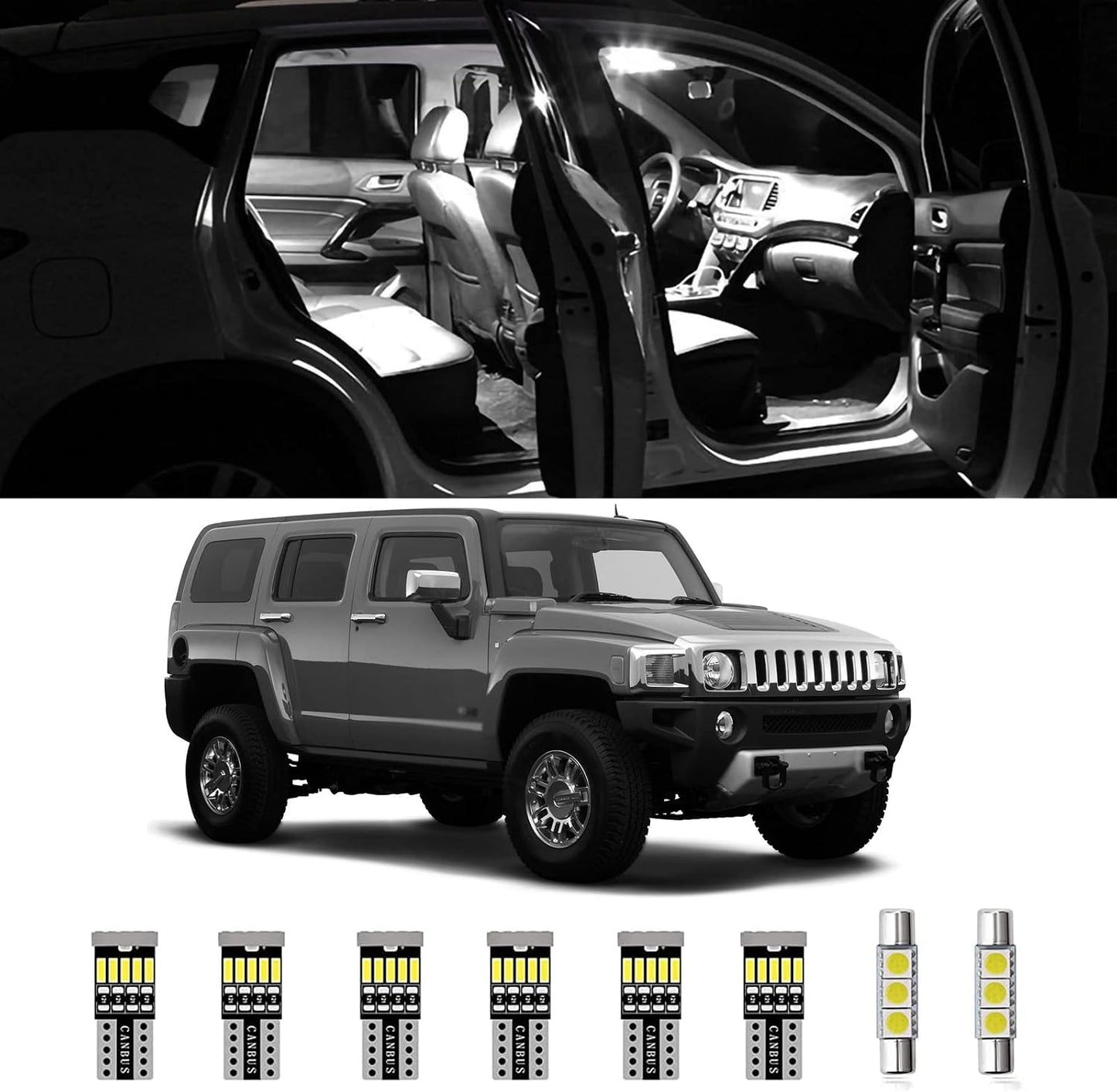 15 Luces LED Interior Hummer H3 05-10 Bombillas Mapa Cúpula