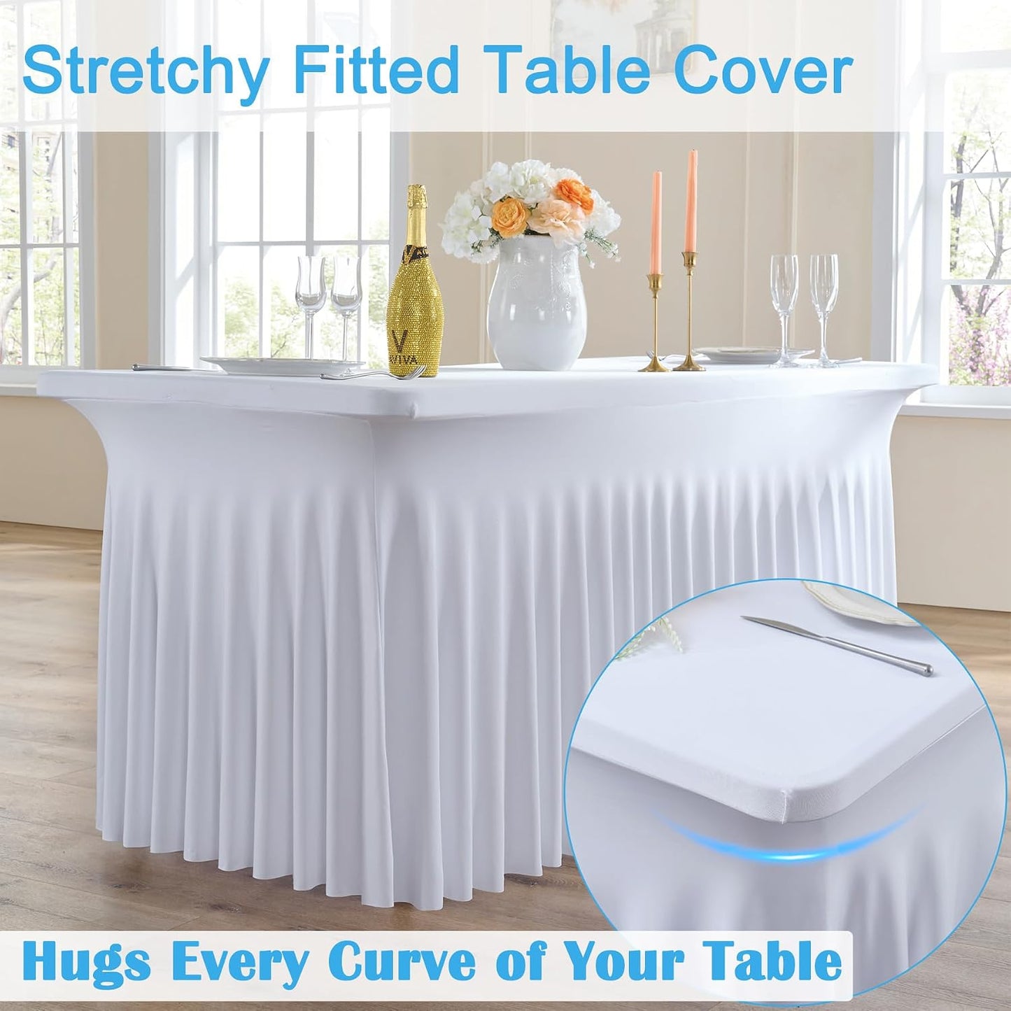 8 Faldones Elastano Blanco Mesa Rectangular 6ft Bodas