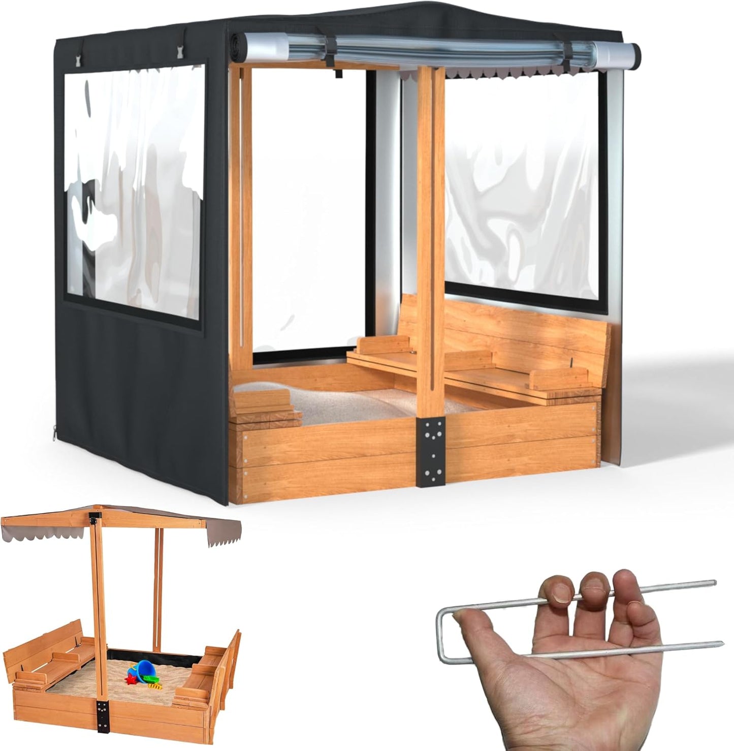 Cubierta caja arena 48x48x52pulg madera 900d UV resistente
