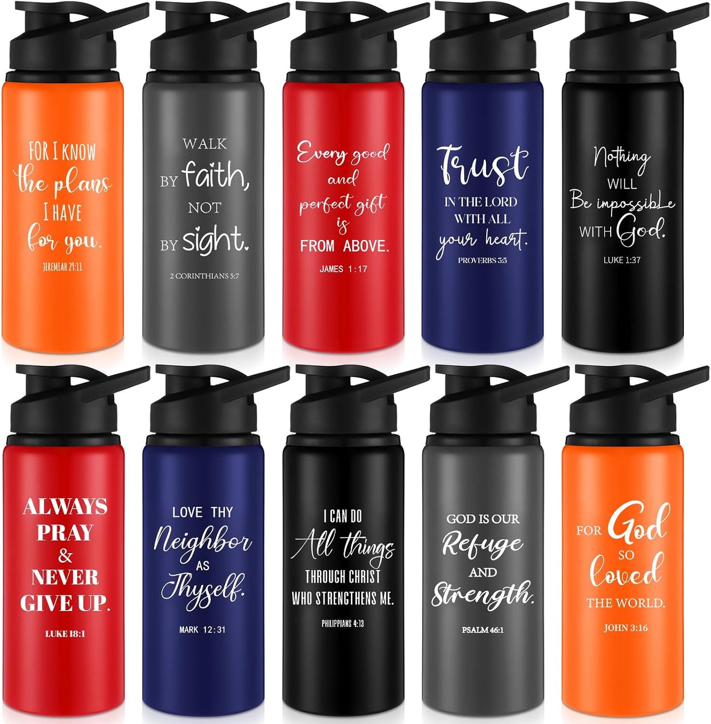 10 Botellas Agua Aluminio Cristianas 20oz A prueba Fugas