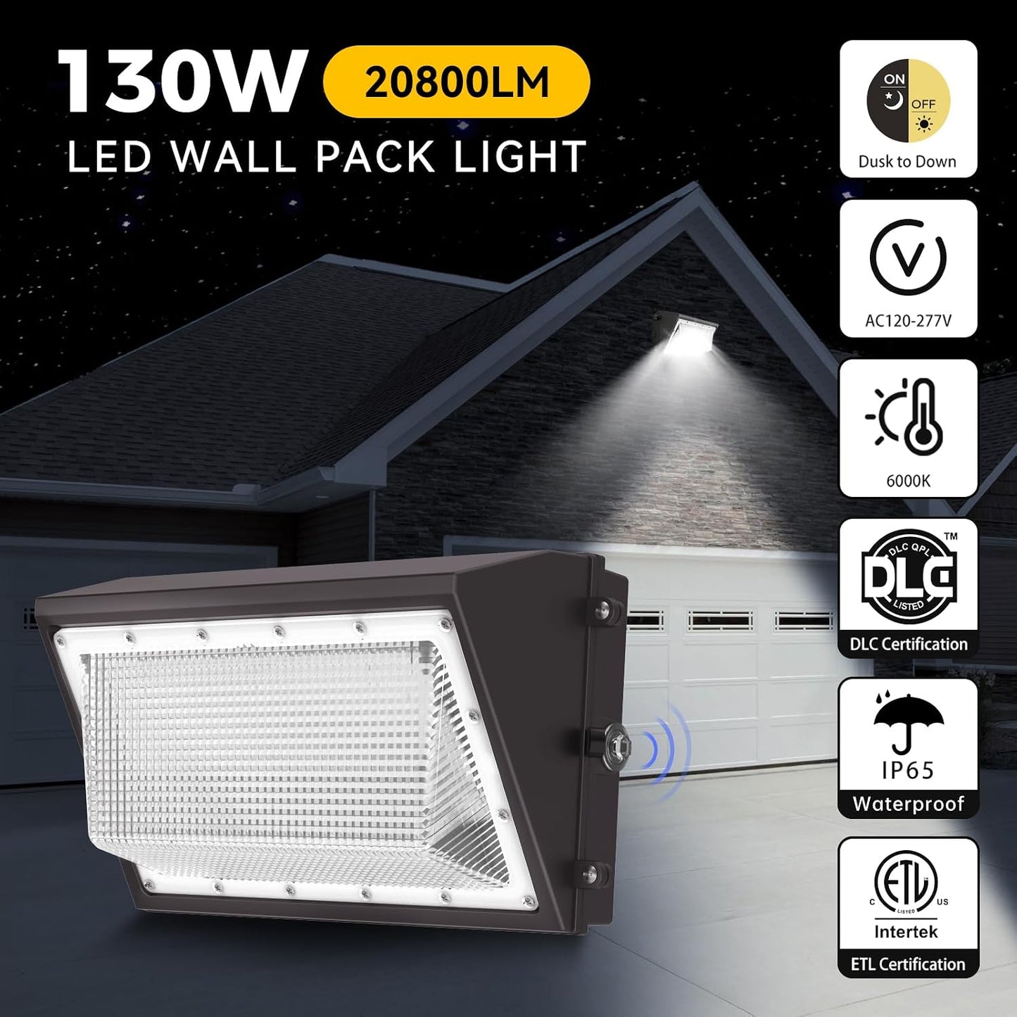 2 Luces LED Pared 130W IP65 6000K Impermeable Exteriores