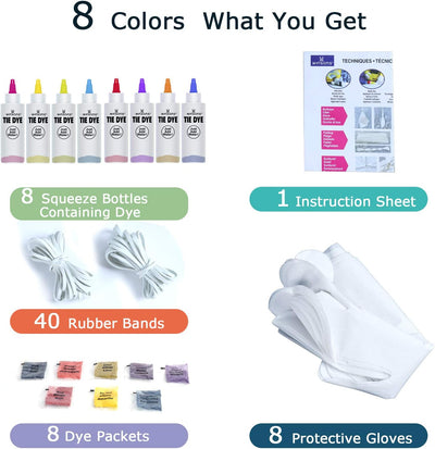 Kit Tie Dye 8 Colores Tinte No Tóxico para Niños y Mujeres