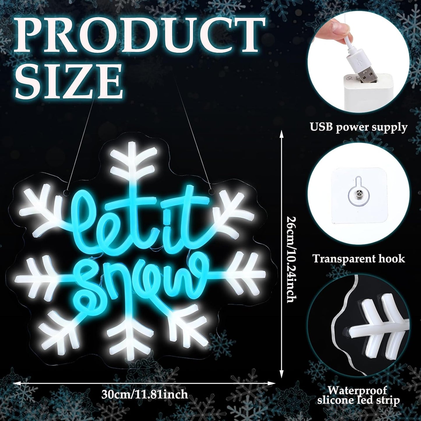 Letrero neón copo nieve 10pulg decoración navidad