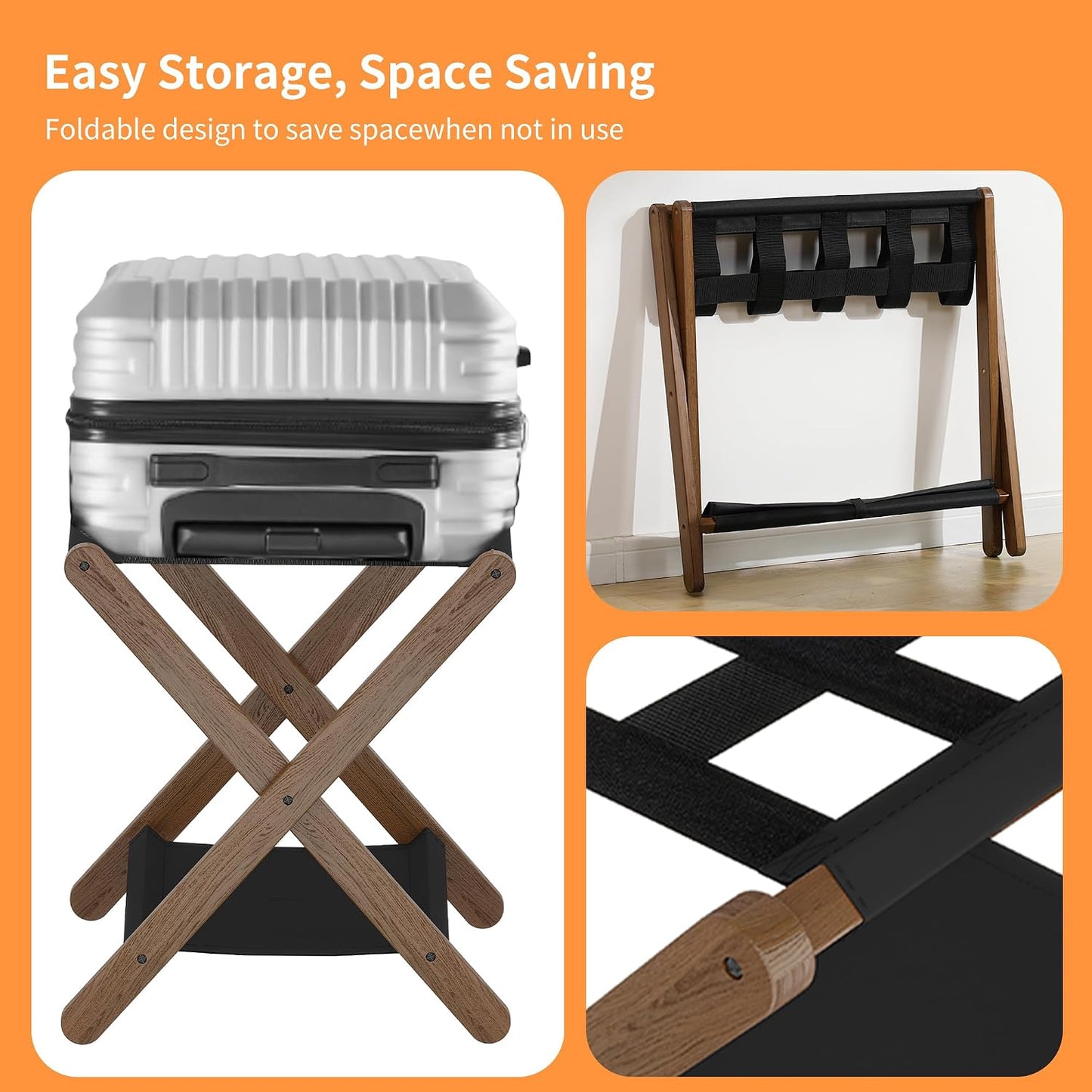 Portaequipajes plegable con estante nogal resistente