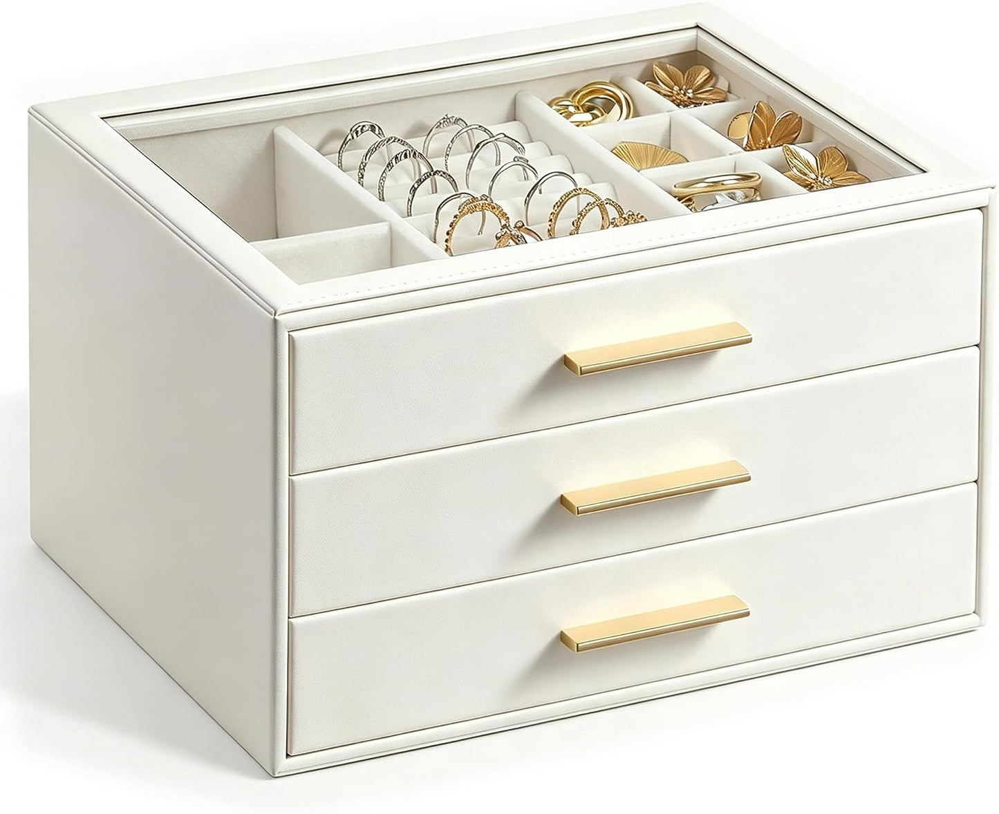 Estuche joyas 3 cajones poliuretano color blanco