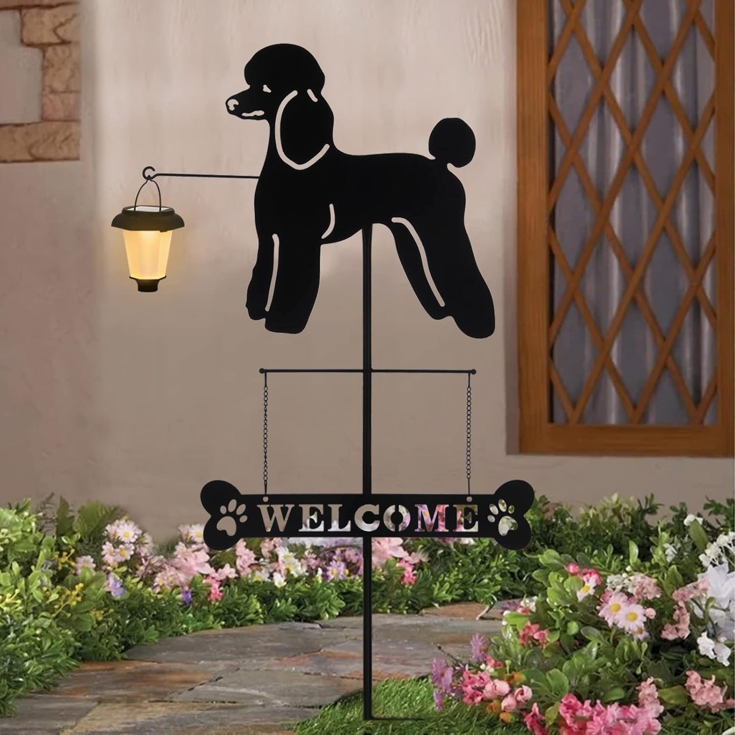 Estacas solares poodle farol señal bienvenida jardín