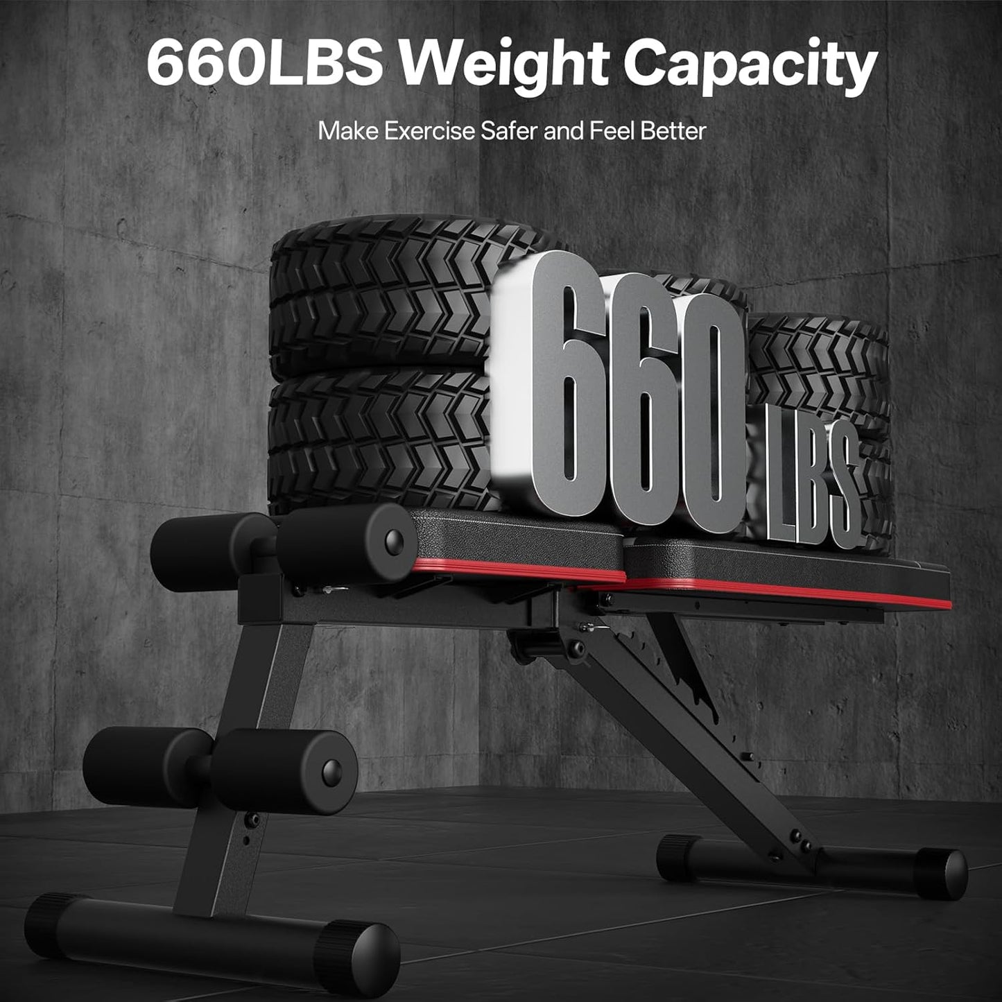 Banco ajustable 660lb inclinable plegable con mancuernas