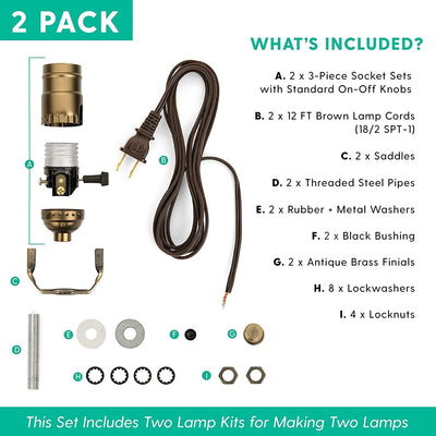 Kit cableado lámpara enchufe 3 vías latón marrón 12ft