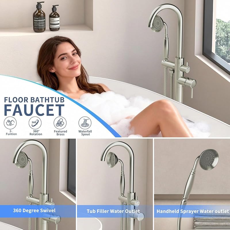 Grifo bañera suelo dos modos boquilla giratoria ducha