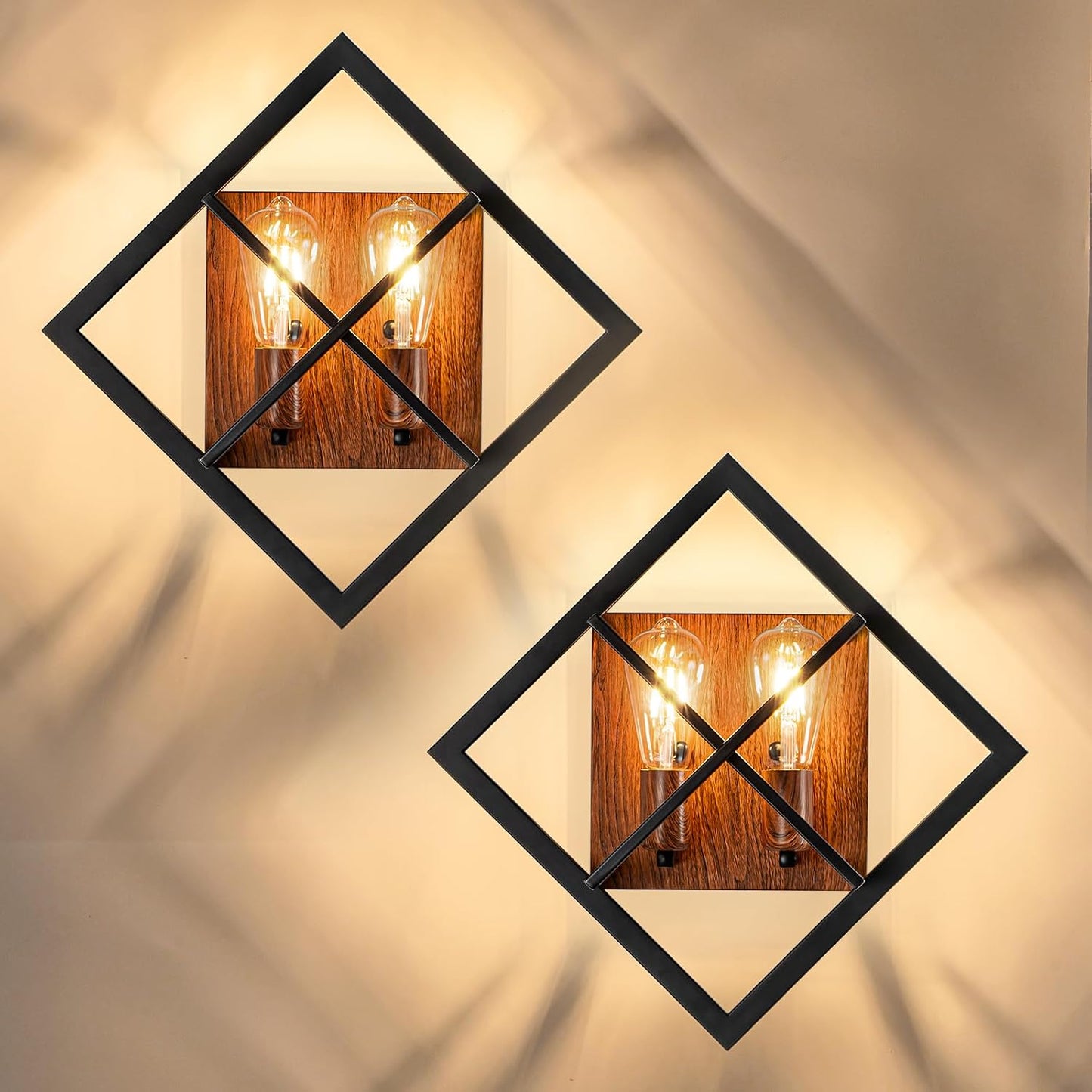 Aplique pared rústico negro veta madera 17.8pulg set 2