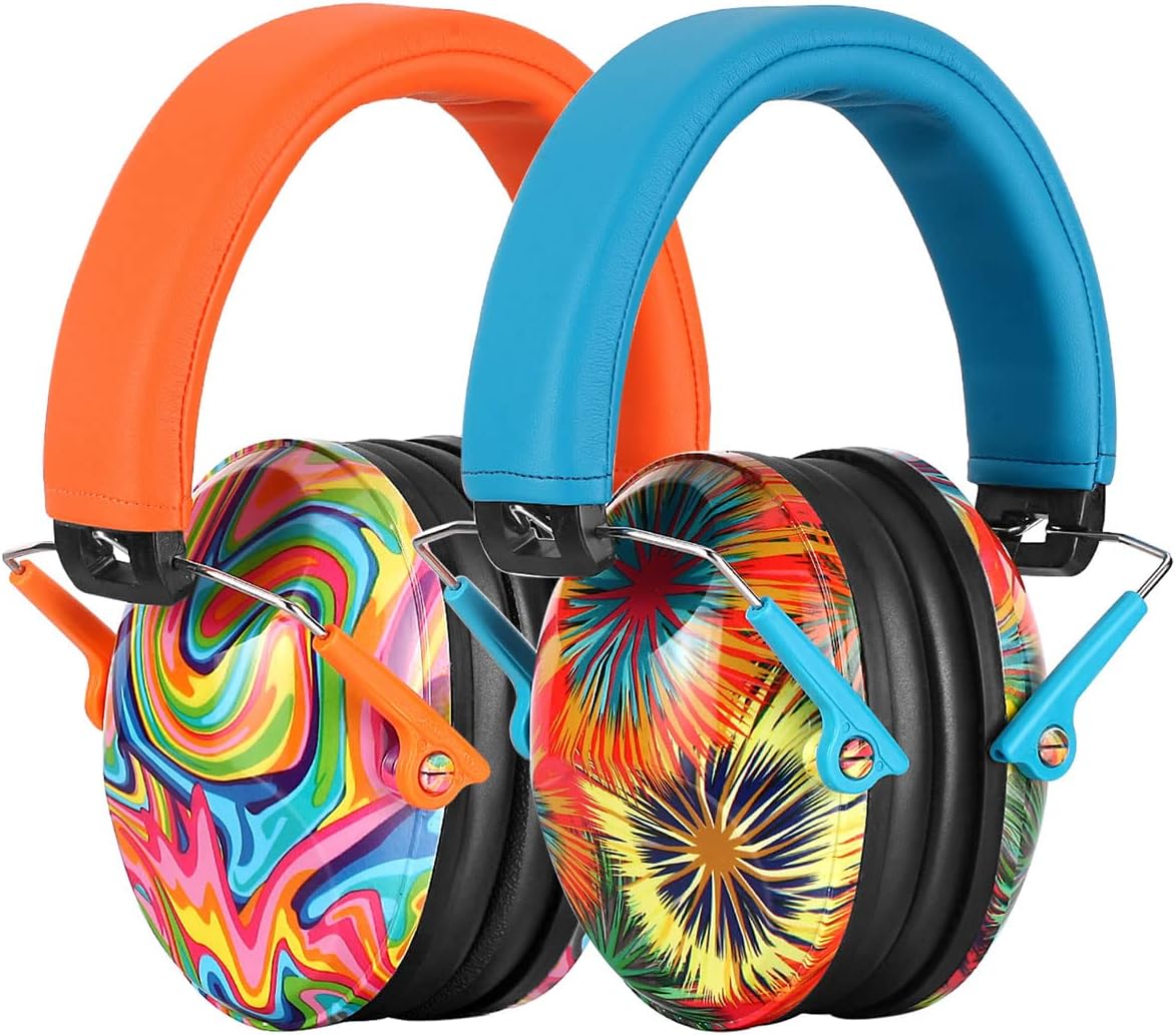 2 Pzas Orejeras Niños Ajustables NRR 25dB Naranja Azul