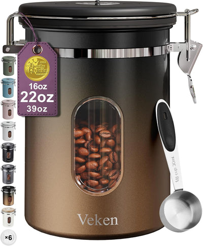 Bote hermético acero inox con ventana y cuchara para café grano