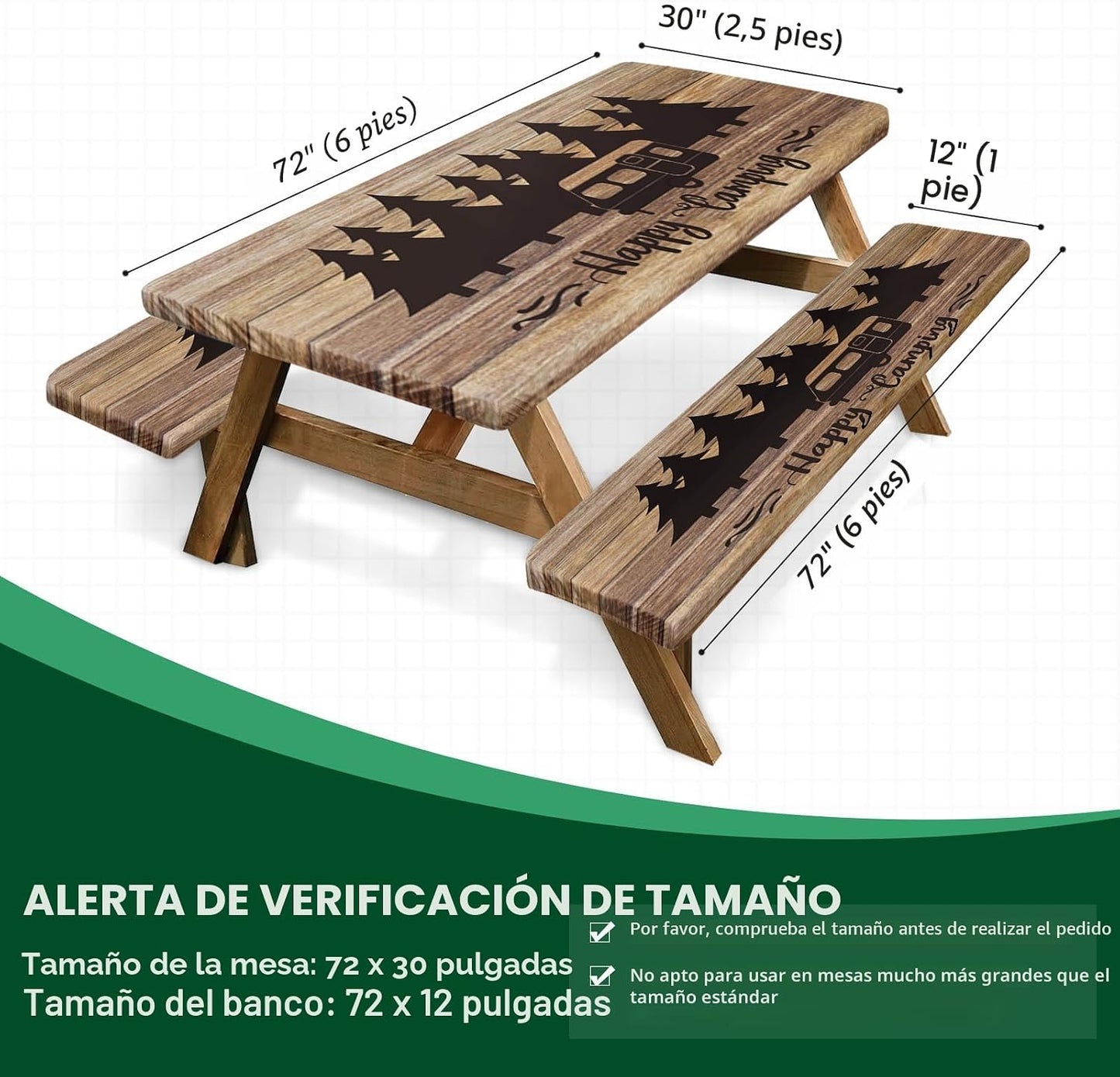 Funda mesa picnic con bancos elásticos 72pulg 3 Pzas