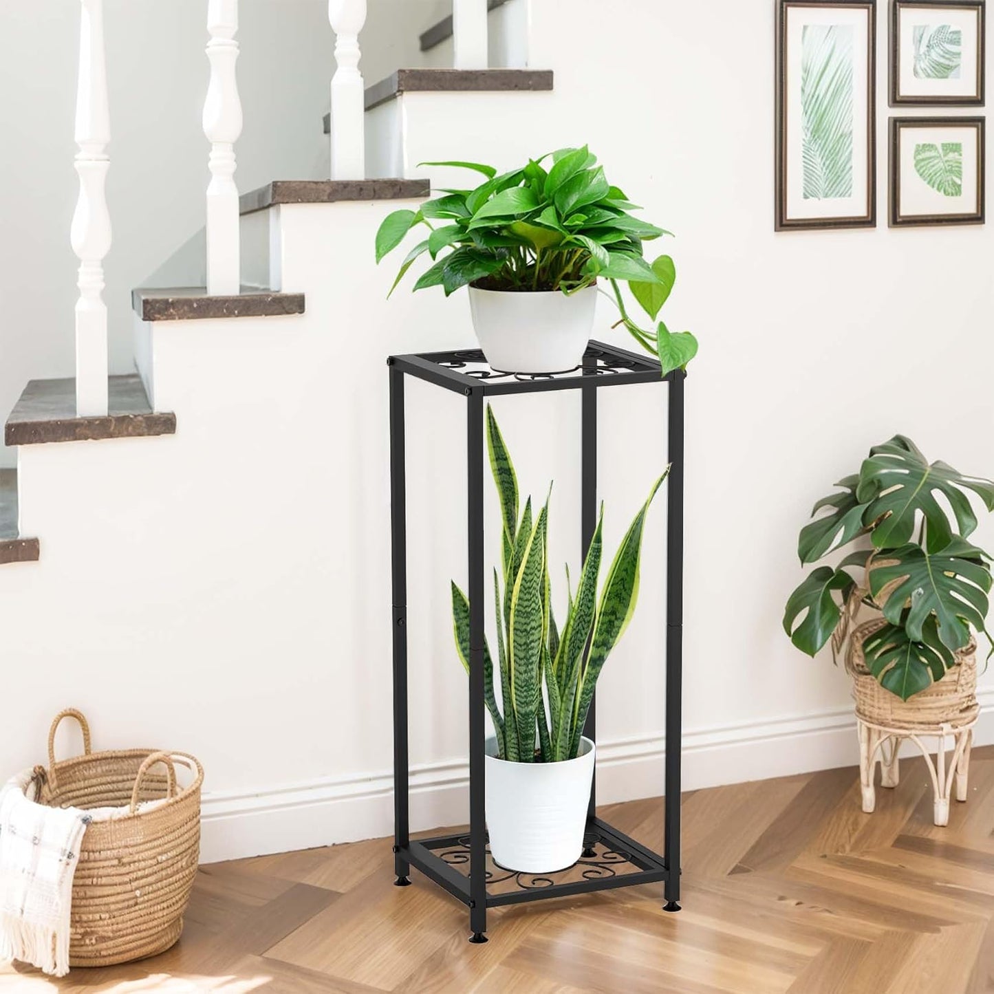 Soporte metal estante cuadrado moderno sala patio negro