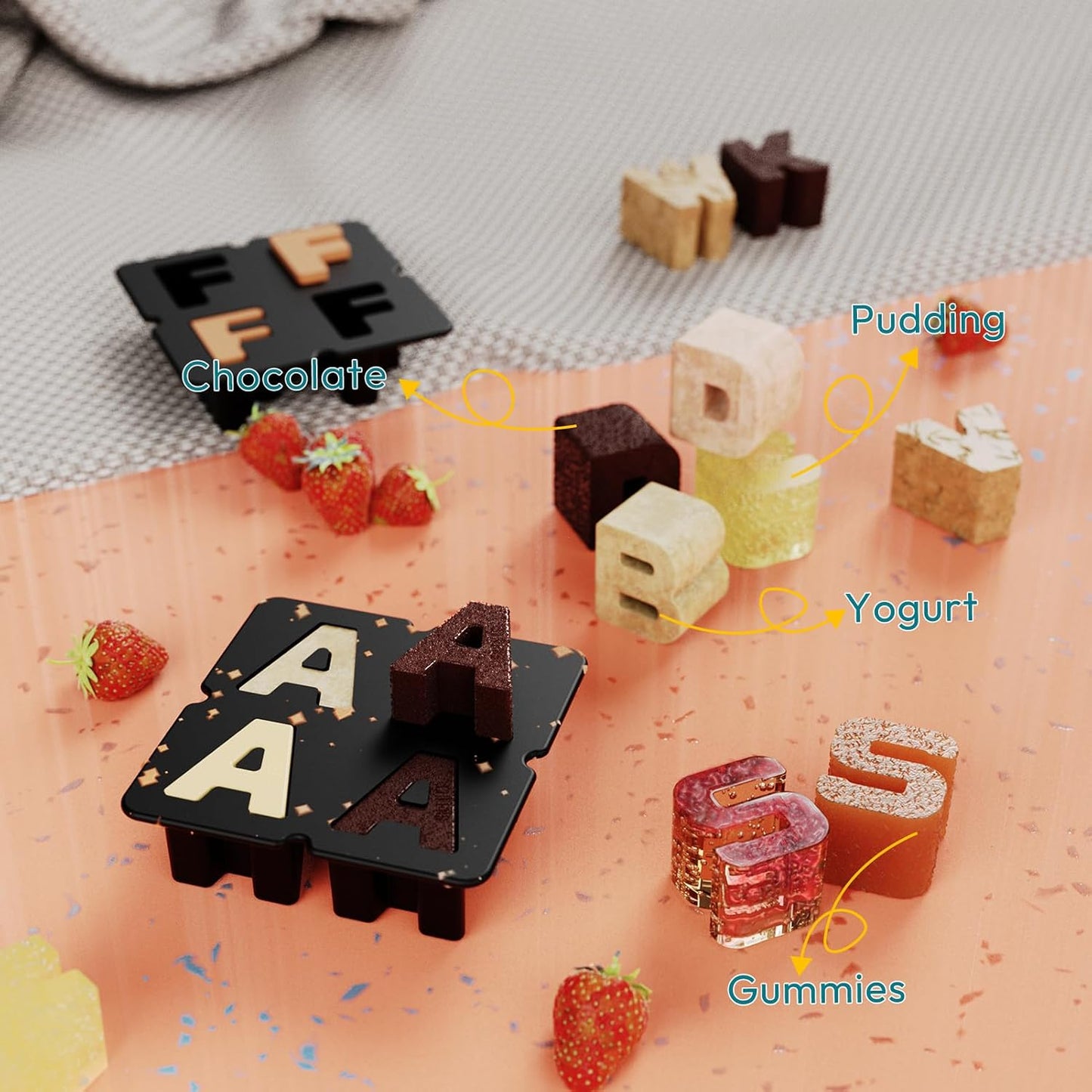 Molde silicona cubos hielo con letras A-Z y para chocolate