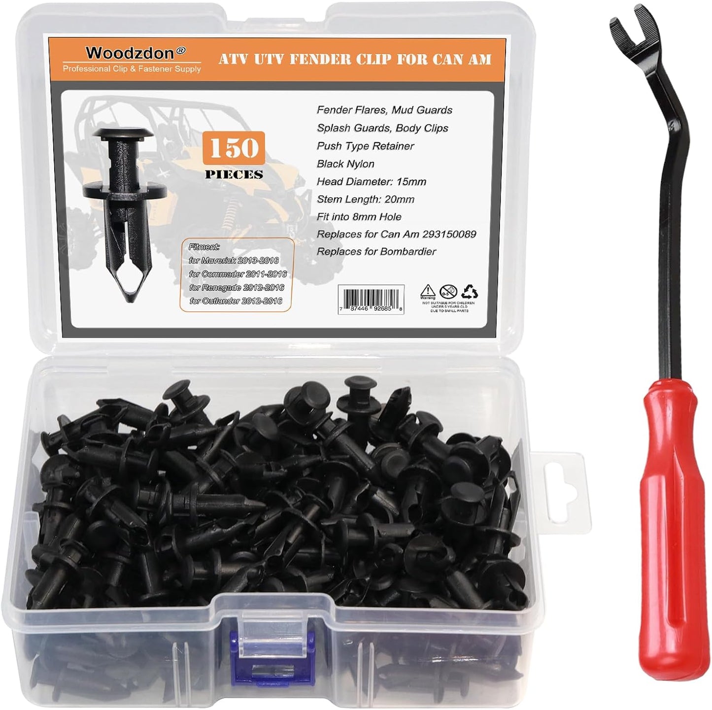 150 Clips Guardabarros Can Am 5/16" con Herramienta Palanca