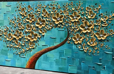 Pintura lienzo flores doradas arte moderno