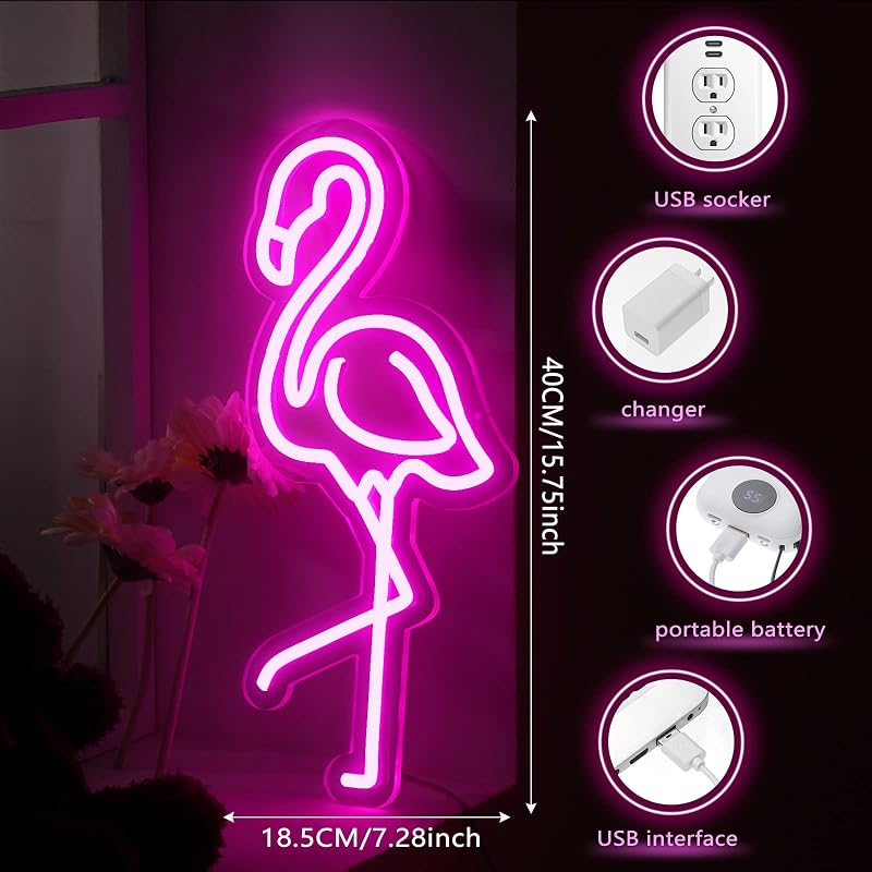 Letrero neón LED flamenco USB decoración navidad cumpleaños bar