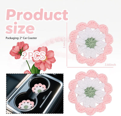 2 Posavasos Automóvil Diseño Flores Ganchillo Algodón