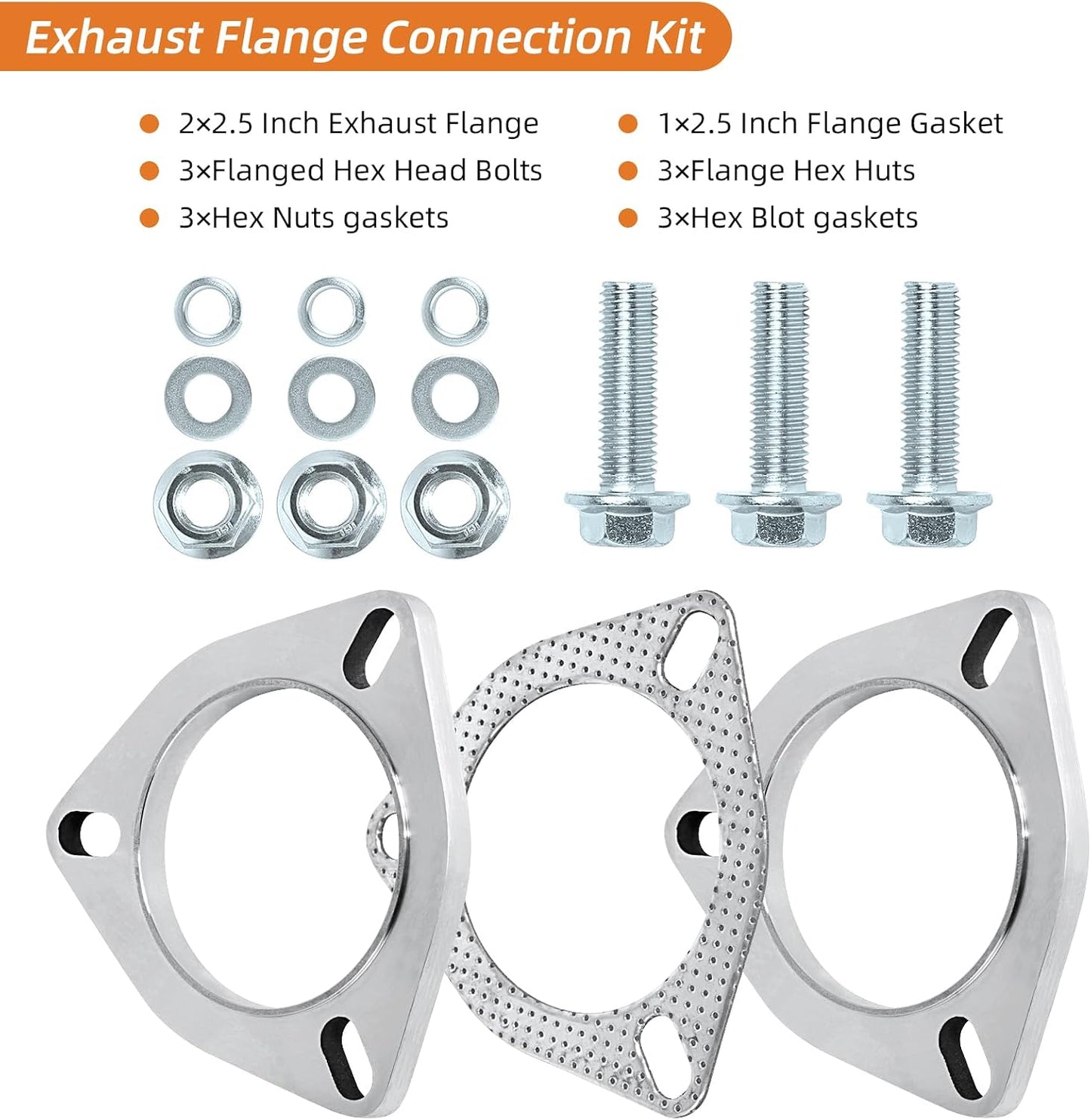 Kit brida escape acero inox 63.5mm con pernos y junta