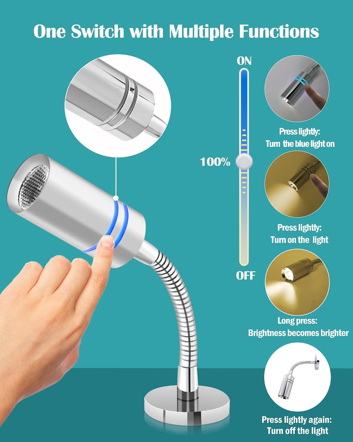 Luz de cuello cisne 12V para caravana y barco 1.4W