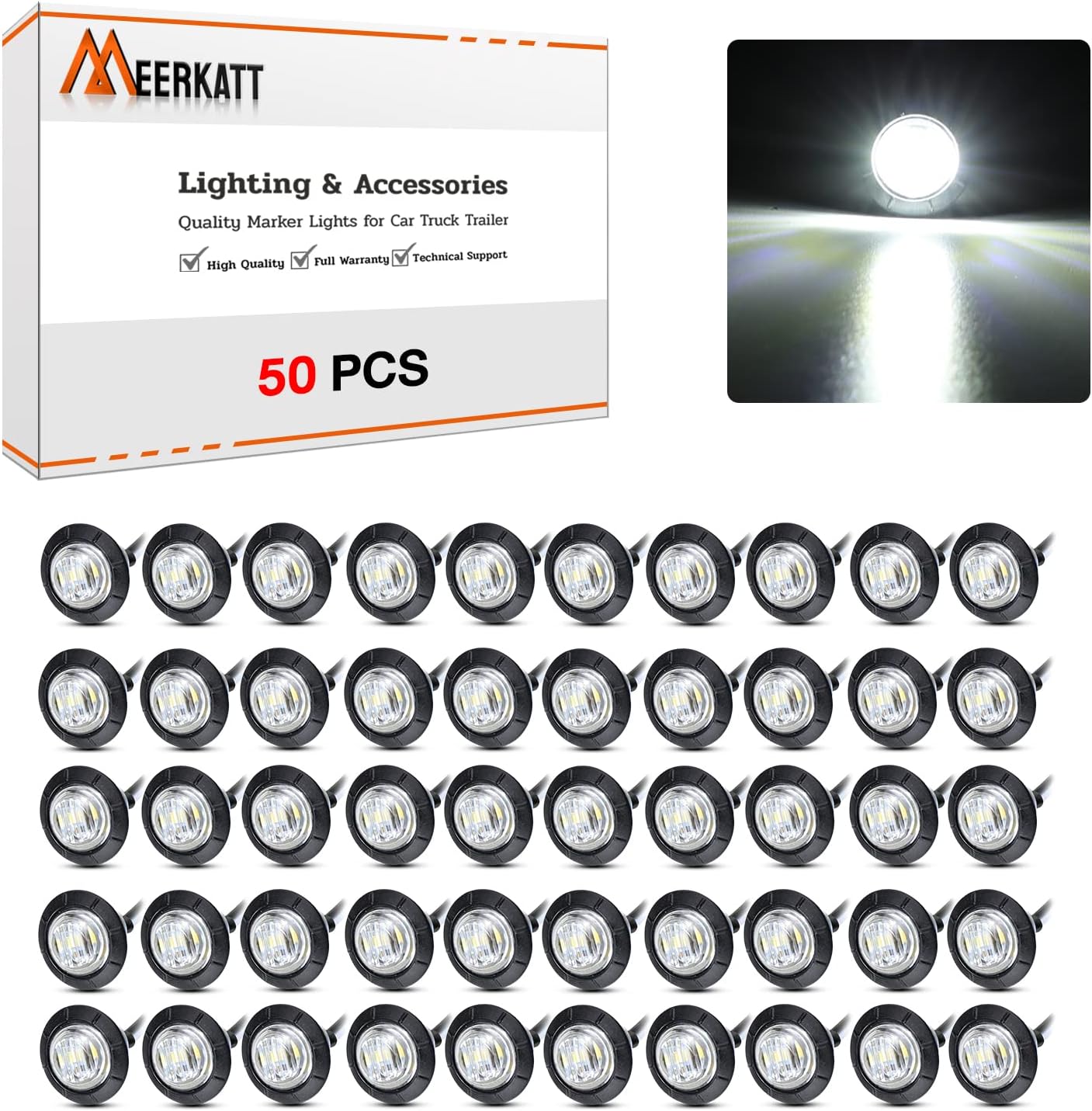 50 Luces LED blancas redondas 3/4" impermeables 12V RV barco