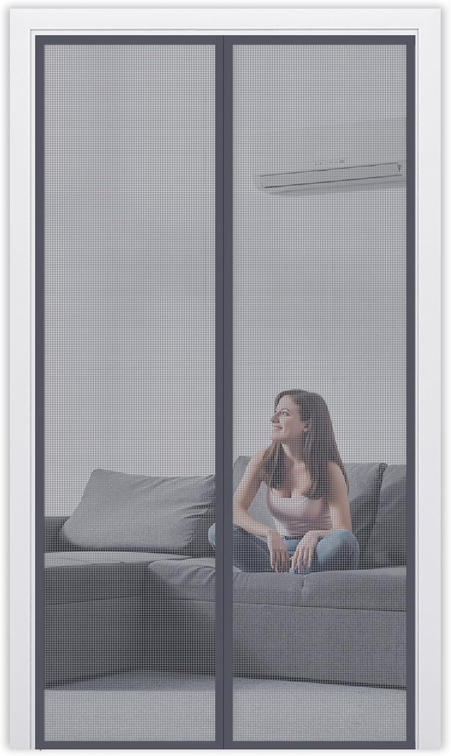 Puerta mosquitera magnética fibra vidrio malla resistente gris