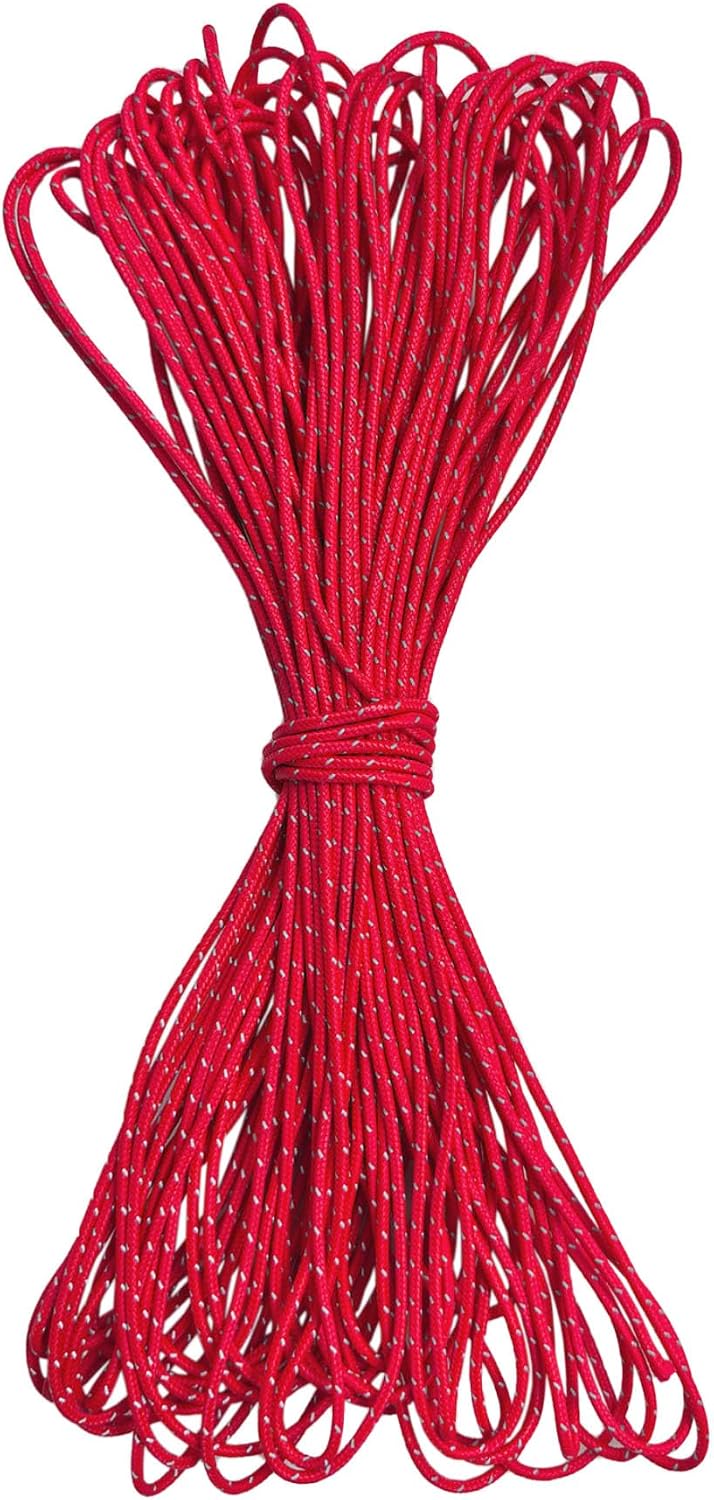 Cuerda Reflectante Dyneema 2mm 65pies 400kg Resistencia Rojo
