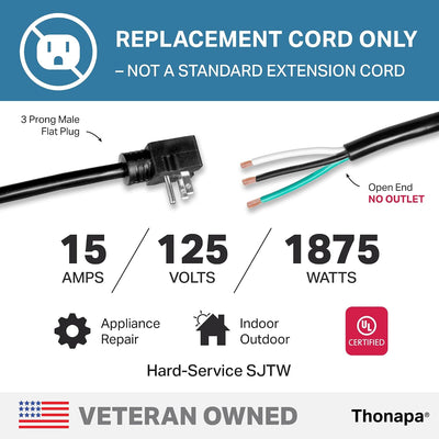 Cable alimentación repuesto 15ft enchufe plano 90grados