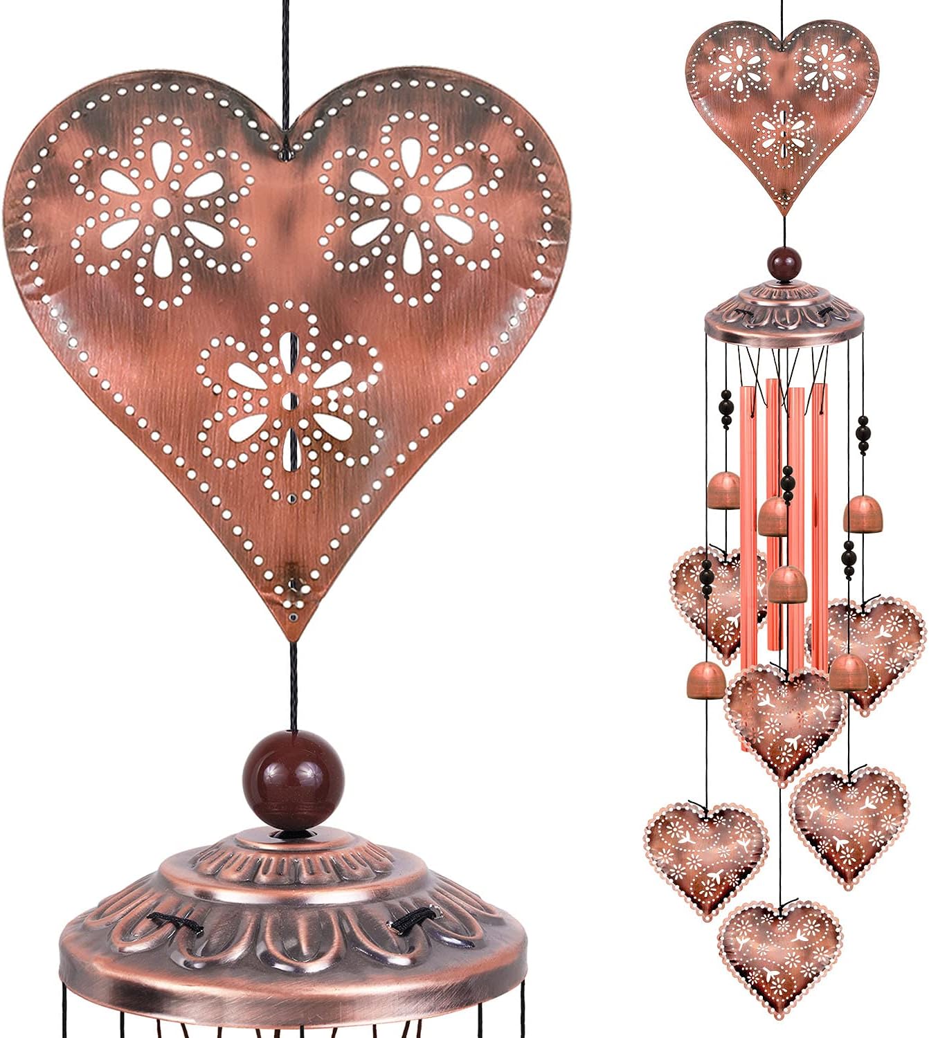 Campanillas viento forma corazón decoración jardín