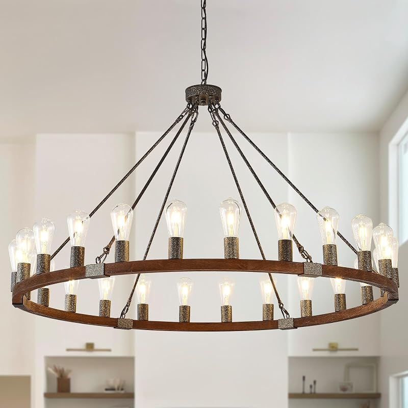 Candelabro madera 48" 24 luces redondas para techo alto