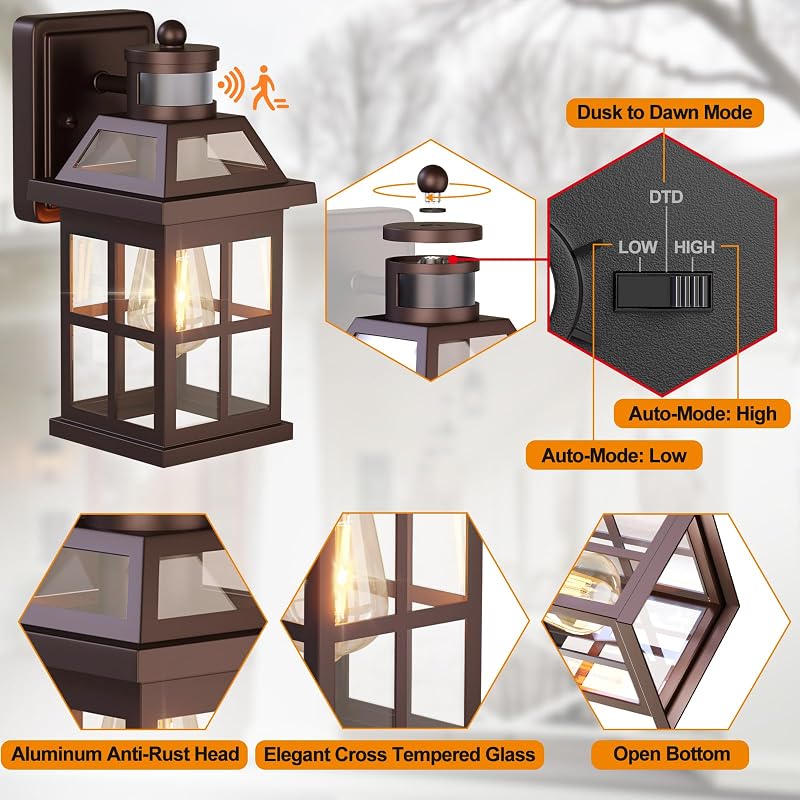 Luces pared bronce sensor movimiento ETL impermeables pack 2