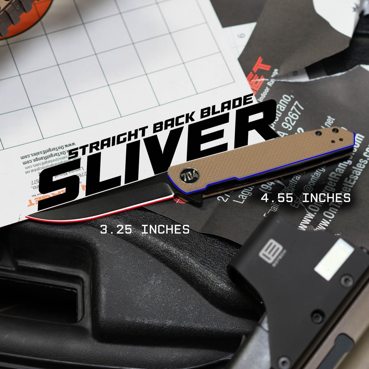 Cuchillo EDC Sliver hoja D2 ultra-delgada Flat Dark Earth