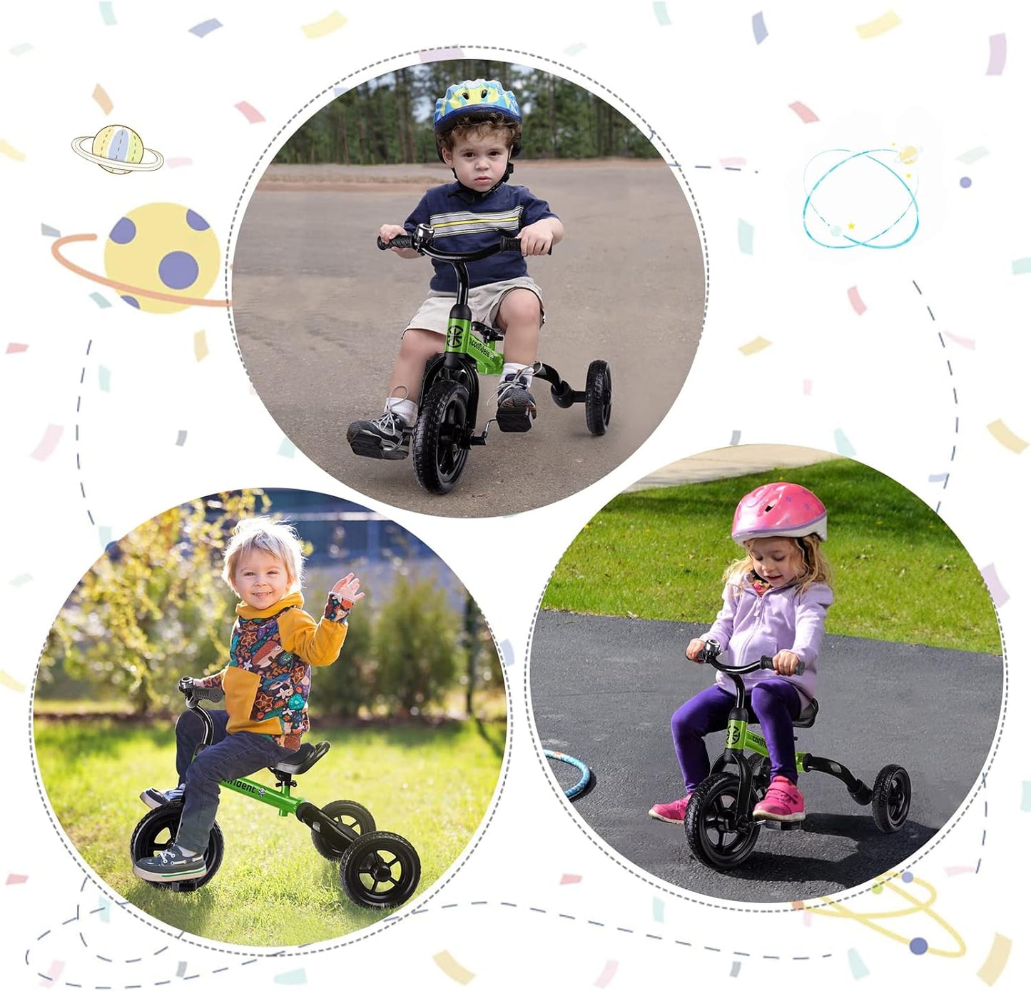 Triciclo 3en1 para niños asiento ajustable verde