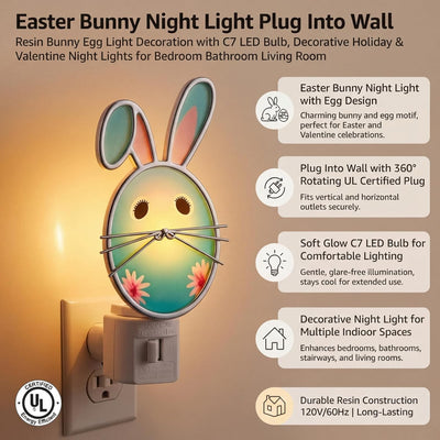 Luz nocturna huevo Pascua enchufable con diseño resina