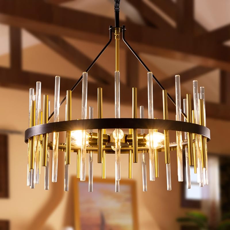 Candelabro moderno 24" 6 luces regulables oro negro