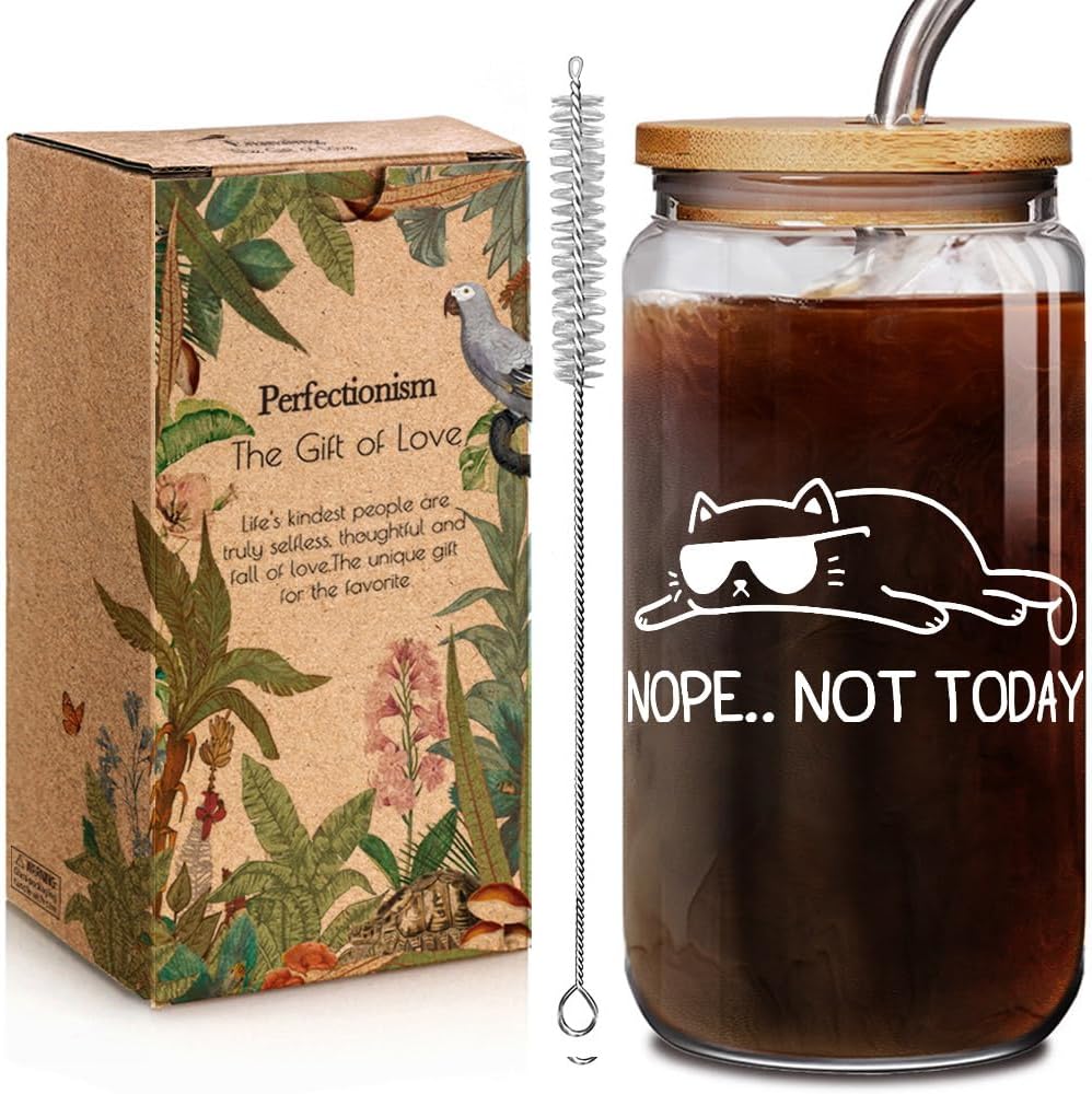 Taza cristal diseño Animal Nope Not Today regalo gatos mamá amigos