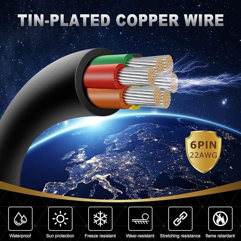 Cable eléctrico 22 AWG 6 conductores 100 pies PVC negro