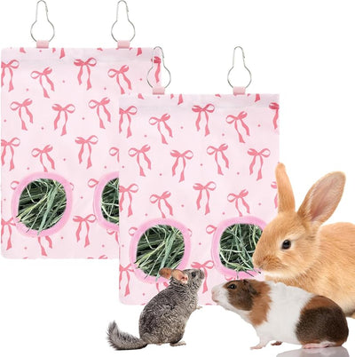 2 Bolsas Alimentadoras Heno para Conejos con Lazo Rosa