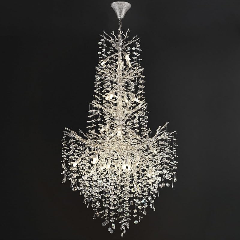 Candelabro cristal plateado H61'' para techos altos moderno