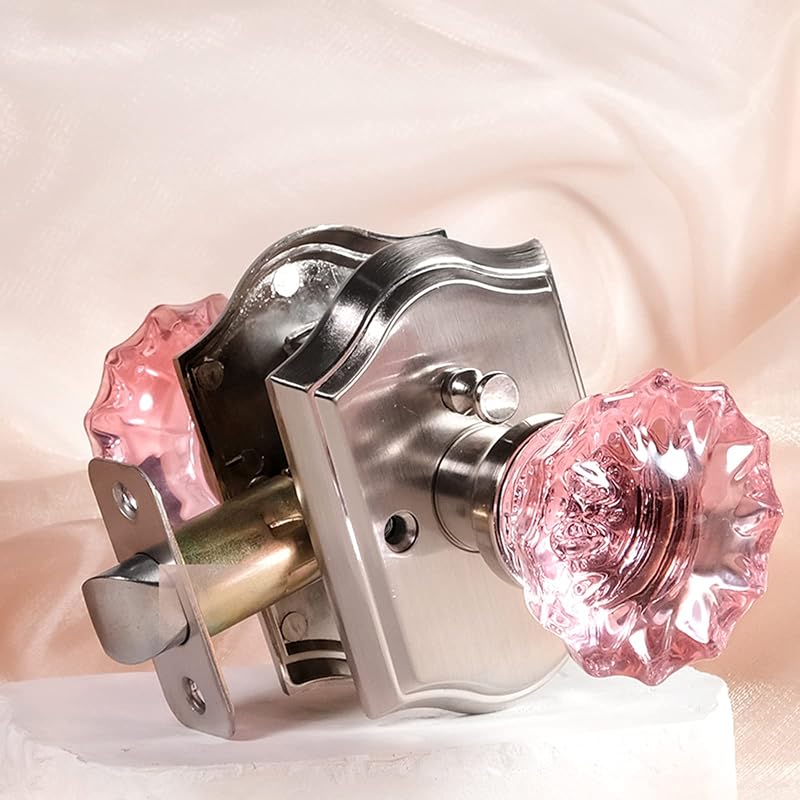 Pomo puerta vidrio rosa níquel forma rosa privacidad vintage