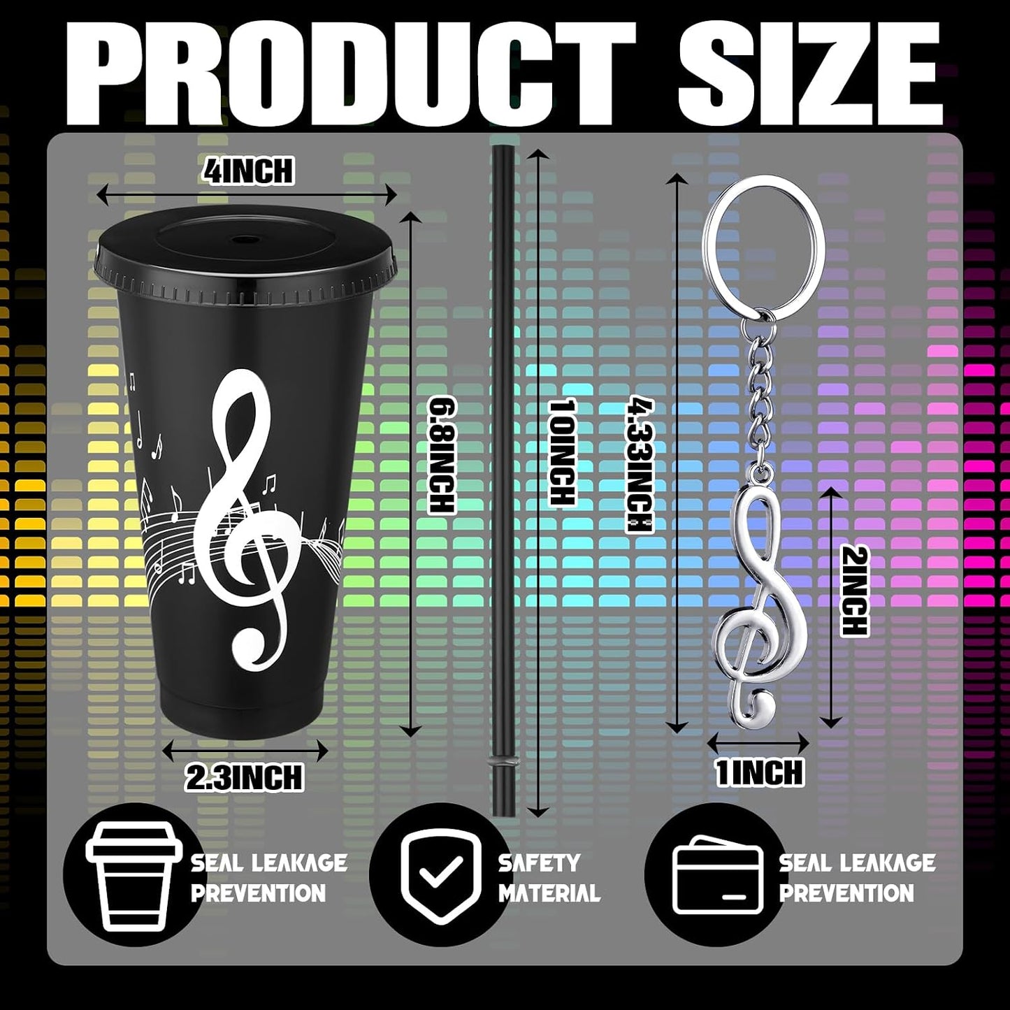 Vasos tumbler plástico reutilizables con notas musicales 24oz