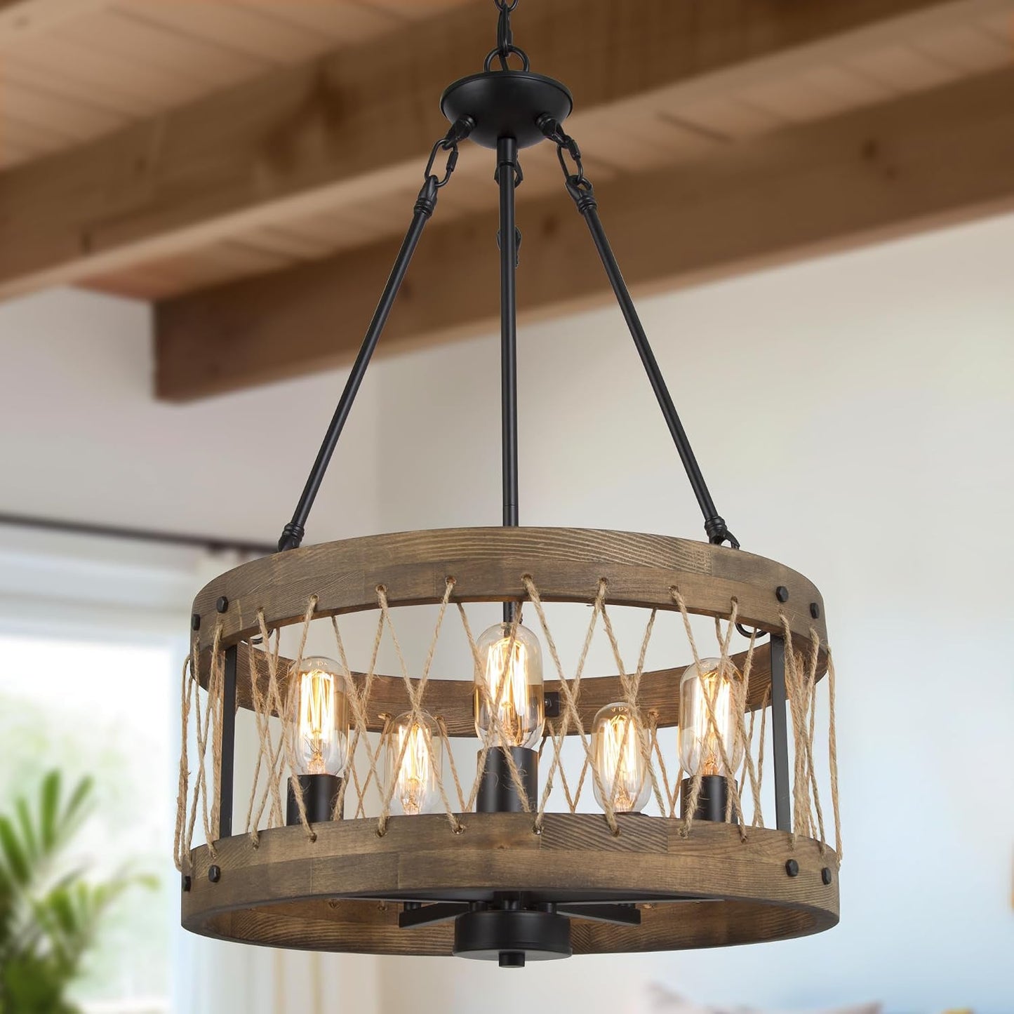 Candelabro de madera 5 luces para comedor y sala