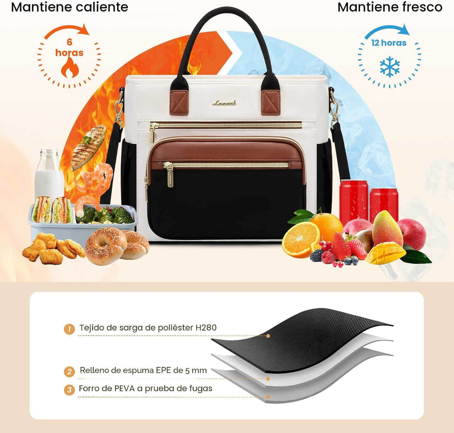 Bolsa almuerzo aislante abertura amplia mujer
