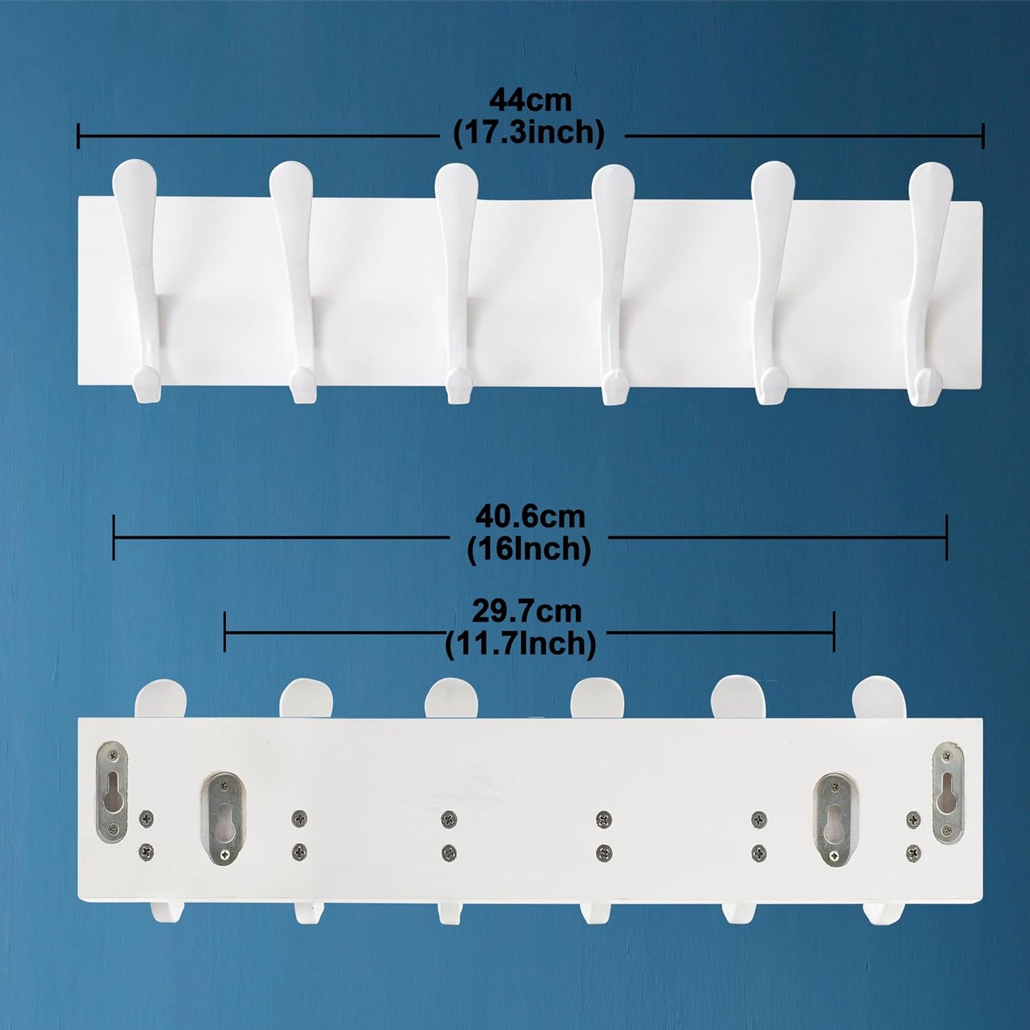 Perchero pared 6 ganchos madera color blanco
