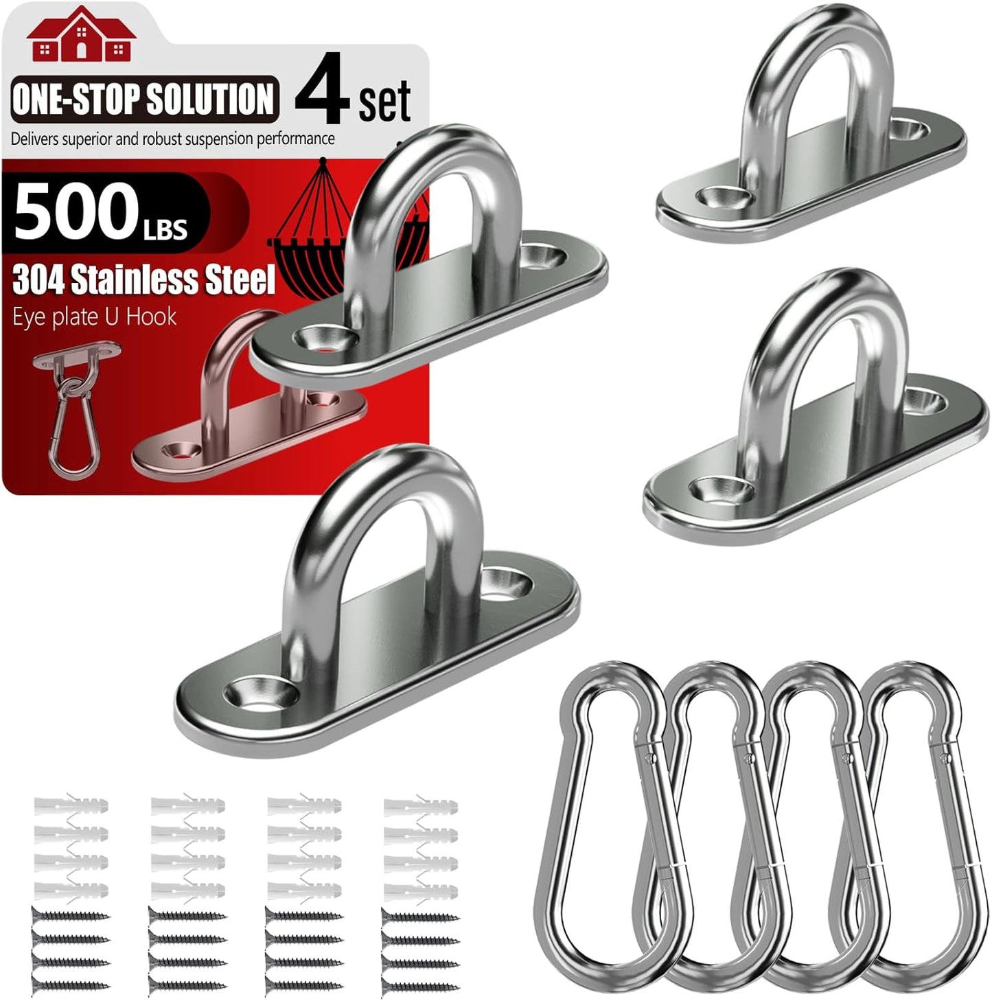 Ganchos techo acero inox M5 500lb kit hamaca