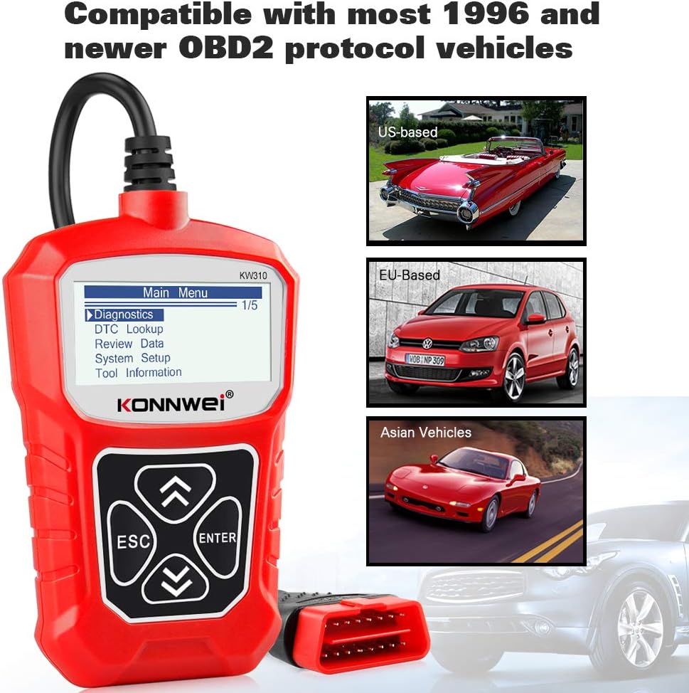 Escáner OBD2 KW310 10 modos lector códigos motor 1996+