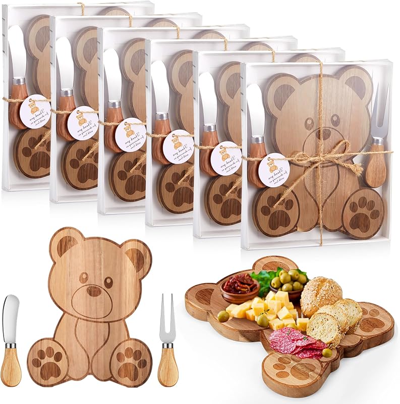 Set 6 premios baby shower tabla queso oso con cuchillos